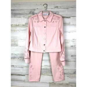 Per Se by Carlisle womens 2/4 Stephanie pink denim cutout Pant Jacket set NEW